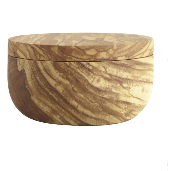 New NWT Olive Wood Double Salt Cellar with Swivel Magnetic Lid, Round - Picture 4 of 8